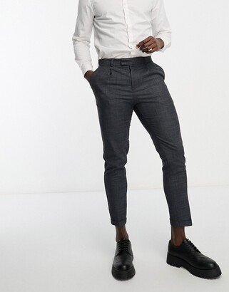 pleat front tapered pants in navy texture