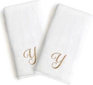 Linum Home Linum Gold Font Monogrammed Luxury 100% Turkish Cotton Novelty 2-Piece Hand Towels, 16