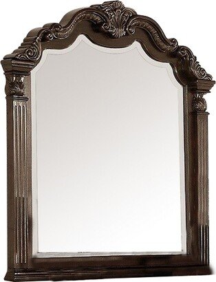 Modern Mirror with Crown Top Frame and Molded Details, Brown