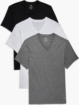 Men's Performance Cotton V- Neck Undershirt, Pack of 3 - White, Black, Heather Gray