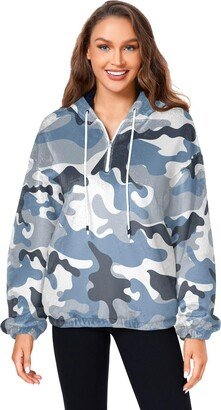 Oyihfvs Camouflage Seamless Pattern in Dark Blue White Grey Style Women's Plush Jacket Hoodie