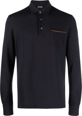 Long-Sleeve Cotton Polo Shirt-AC