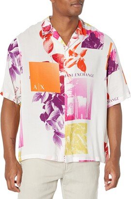 A|X Armani Exchange Men's ECO Viscose Popeline Boxy FIT Shirt with Graphic Print