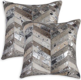 Natural 2-Pack Square Chevron Cowhide Pillow Set