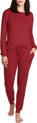 Blis Bli Women' Crew Neck Pajama Set with Jogger Deep Red Small