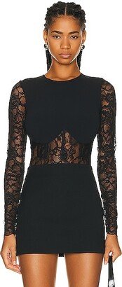 Jersey Lace Boned Bodysuit in Black