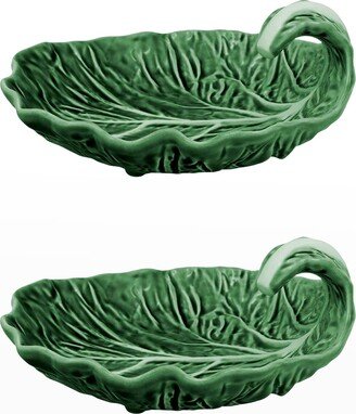 Cabbage Leaf Serving Bowl with Curvature, Green - Set of 2