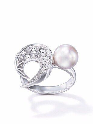 18kt white gold Atelier Cove diamond and pearl ring