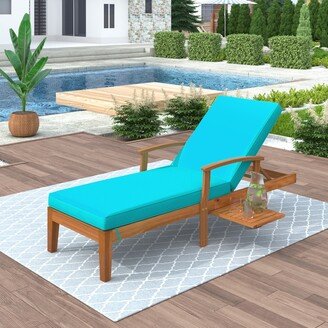 78.8 Chaise Lounge Patio with Cushion and Sliding Cup Table Blue