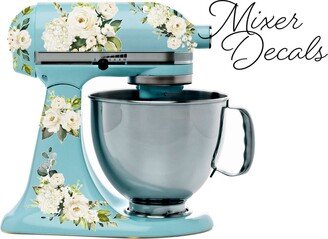White Watercolor Roses Stand Mixer Decal Set, Fits Kitchenaid Or Other Kitchen Mixer Brands, Includes 6 Small Floral Stickers - Wbmix001