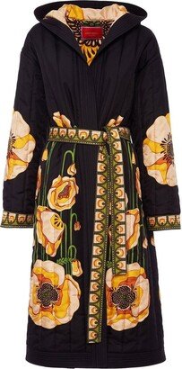 Poppy-print silk robe-coat