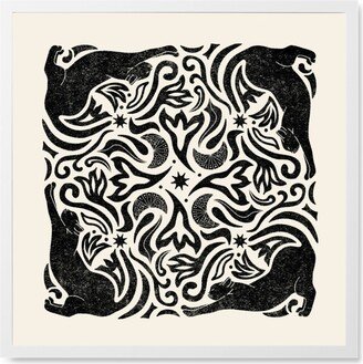 Photo Tiles: Cat And Moon Mandala - Cream And Black Photo Tile, White, Framed, 8X8, Beige