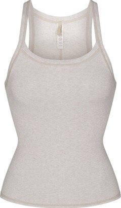 Cotton Rib Scoop Tank | Heather Oatmeal Multi