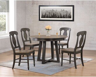 Iconic Furniture Company 45x45x63 Antiqued Grey Stone Black Stone Napoleon Back 5-Piece Cross Pedestal Dining Set