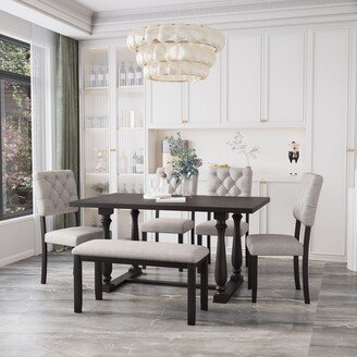 6-Piece Dining Table and Chair Set with Foam-covered Seat Backs