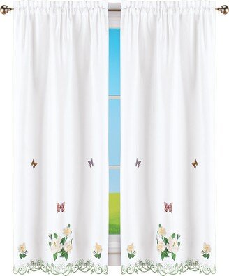 Collections Etc Embroidered Butterfly Floral Scrolling Window Curtain Set