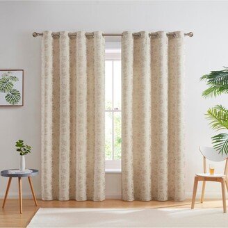 Zoey Burlap Flax Linen Floral Jacquard Privacy Light Filtering Transparent Window Grommet Long Thick Curtains Drapery Panels for Bedroom & Livi-AA