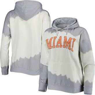 Women's Gameday Couture White, Gray Distressed Miami Hurricanes For the Fun Double Dip-Dyed Pullover Hoodie - White, Gray