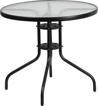 Emma and Oliver 31.5 Round Tempered Glass Metal Table