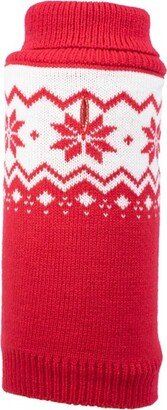 The Worthy Dog Fairisle Snowflake Turtleneck Pullover Sweater - Red - XXS