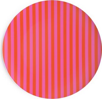 Salad Plates: Piccadilly Pinstripes In Mod - Orange And Pink Salad Plate, Pink