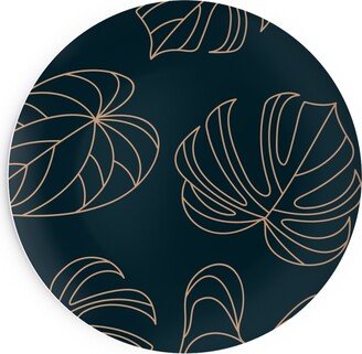 Salad Plates: Minimalist Monstera Leaves - Dark Salad Plate, Blue