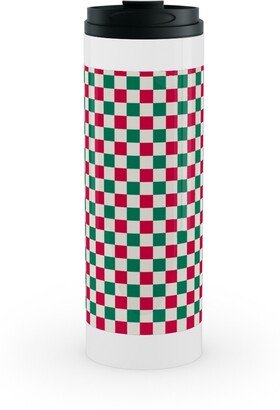 Travel Mugs: Winter Gingham - Red And Green Stainless Mug, White, 16Oz, Multicolor