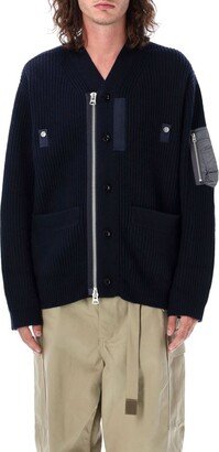 Twill Mix Zip-Up Cardigan-AB