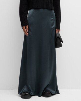 Flared Wool Satin Maxi Skirt