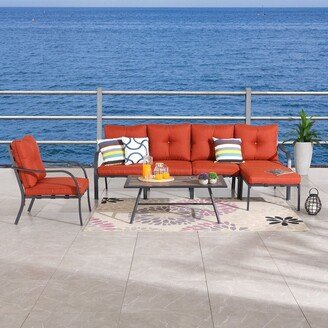 Patio Festival Curve-Arm 7-Piece Outdoor Conversation Set with Red Cushions