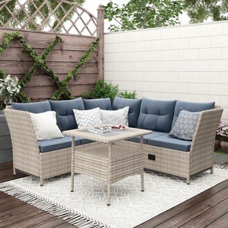 Abrihome Outdoor Patio 4-Piece All Weather PE Wicker Rattan Sofa Set with Adjustable Backs for Backyard