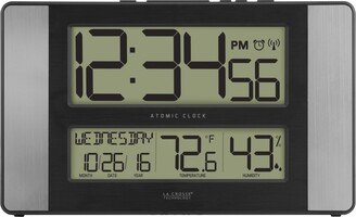 Atomic Digital Clock with Indoor Temperature and Humidity, Aluminum finish