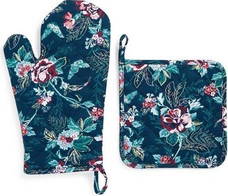 Women's Cotton Pot Holder & Oven Mitt Set Rose Toile