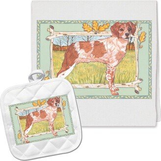 Brittany Spaniel Kitchen Dish Towel & Pot Holder Gift Set