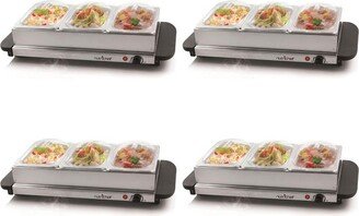 Portable 3 Pot Electric Hot Plate Buffet Warmer Chafing Serving Dish with Clear Lids for Restaurants, Hotels, and Parties (4 Pack)