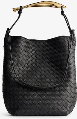 Black Brass Sardine Intrecciato-weave Leather Top-handle bag