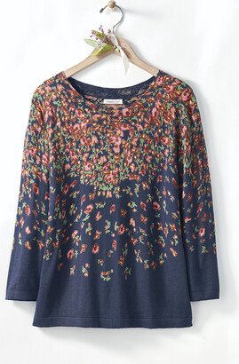 Women's Cascade Meadow Sweater - Midnight Navy Multi - PM - Petite Size