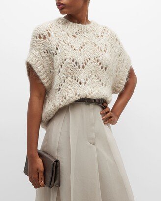 Sequin Embellished Sleeveless Cable-Knit Sweater