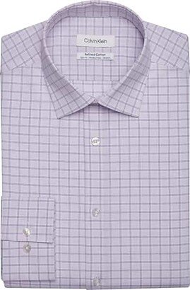 Men's Refined Cotton Slim Fit Grid Spread Collar Dress Shirt Lilac Plaid