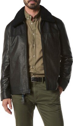 Truxton Genuine Shearling Trim Leather Jacket