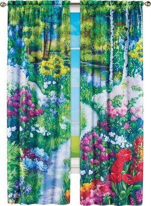 Collections Etc 2-Piece Spring Floral Scene Printed Curtains