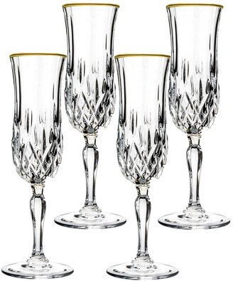 Opera Gold Collection 4 Piece Crystal Flute Glass with Gold Rim Set