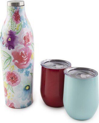 Thirstystone by Insulated 25 Oz Wine Growler and 12 Oz Wine Tumbler Set, 3 Pieces