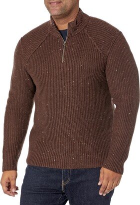 Men's Tweed Mock Zip Deep Mahogany