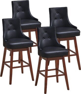 Tangkula Set of 4 Swivel Bar Stools 29 Pub Height Upholstered Chairs w/ Rubber Wood Legs