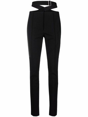 Panel waist-strap skinny trousers