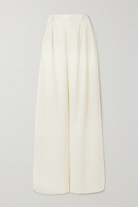 Pleated Grain De Poudre Wool Wide-leg Pants - Off-white