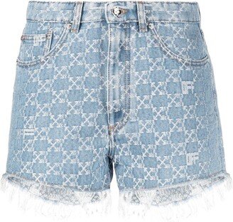 Monogram-Print Denim Shorts