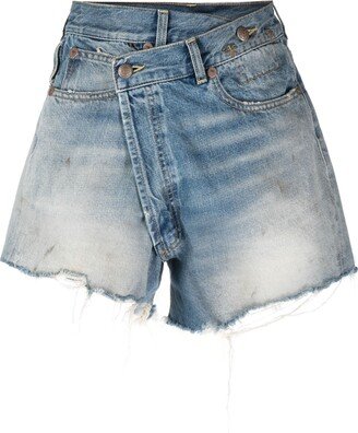 Crossover Distressed Denim Shorts