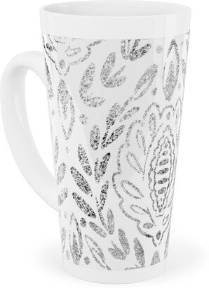 Mugs: Distressed Damask Leaves - Grey Tall Latte Mug, 17Oz, Gray